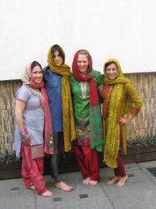 Ceremony Day. Three brunettes and a blonde go to India. 